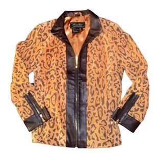 Terry Lewis Classic Luxuries Suede & Leather Animal Print Zip Front Moto Jacket